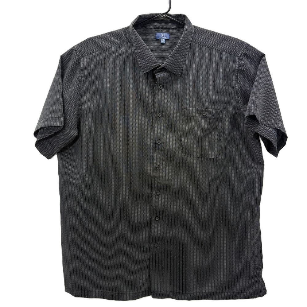 George Men's 3XL Black & Gray Striped Short Sleeve Button-Up Shirt